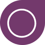 Abstract circular logo in purple and black.