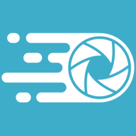 Dynamic camera shutter icon in motion.